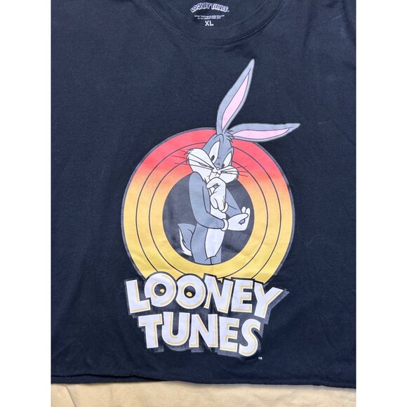 Looney Tunes Bugs Bunny Black Long Sleeve Cropped Tee With Retro Rainbow Graphic - Picture 8 of 9